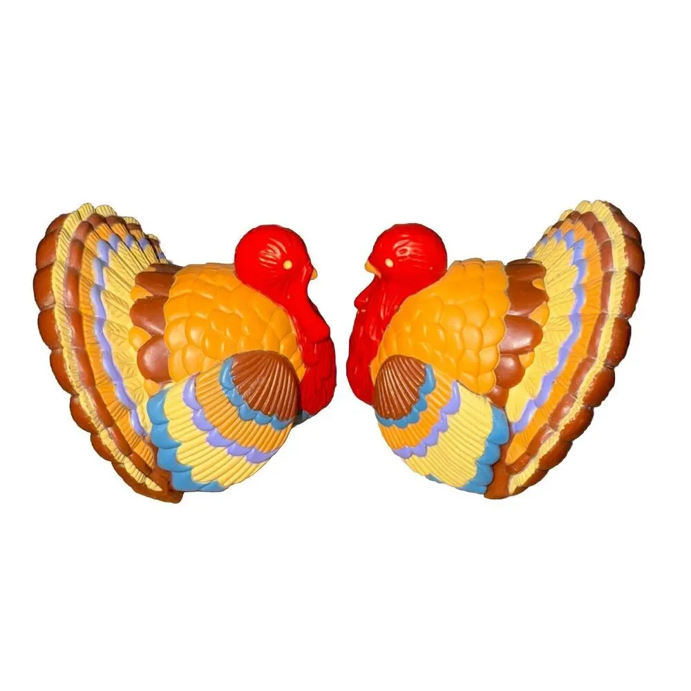 Vintage Hallmark Thanksgiving Colorful Turkey Salt Pepper Shakers Plastic Lot 2